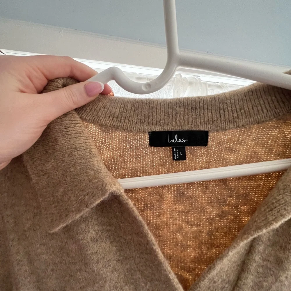 Lulu's Camel Knit Collared Sweater - Picture 3 of 3
